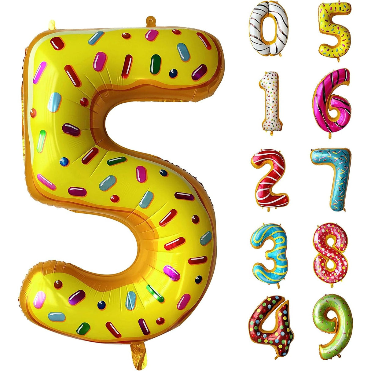 Balon Din Folie Metalizata Figurina Cifra, Imprimeu Gogosi, Tema Aniversare 100 Cm, Ambalaj Individual, Pai Inclus, Umflare Cu Aer Sau Heliu, Cifra 5 - vivimall.ro