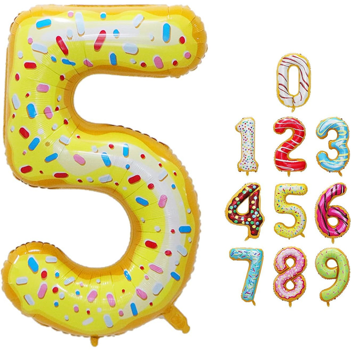 Balon Din Folie Metalizata Figurina Cifra, Imprimeu Gogosi, Tema Aniversare 100 Cm, Ambalaj Individual, Pai Inclus, Umflare Cu Aer Sau Heliu, Cifra 5 - vivimall.ro