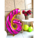 Balon Din Folie Metalizata Figurina Cifra, Imprimeu Gogosi, Tema Aniversare 100 Cm, Ambalaj Individual, Pai Inclus, Umflare Cu Aer Sau Heliu, Cifra 6 - vivimall.ro