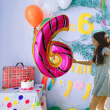 Balon Din Folie Metalizata Figurina Cifra, Imprimeu Gogosi, Tema Aniversare 100 Cm, Ambalaj Individual, Pai Inclus, Umflare Cu Aer Sau Heliu, Cifra 6 - vivimall.ro