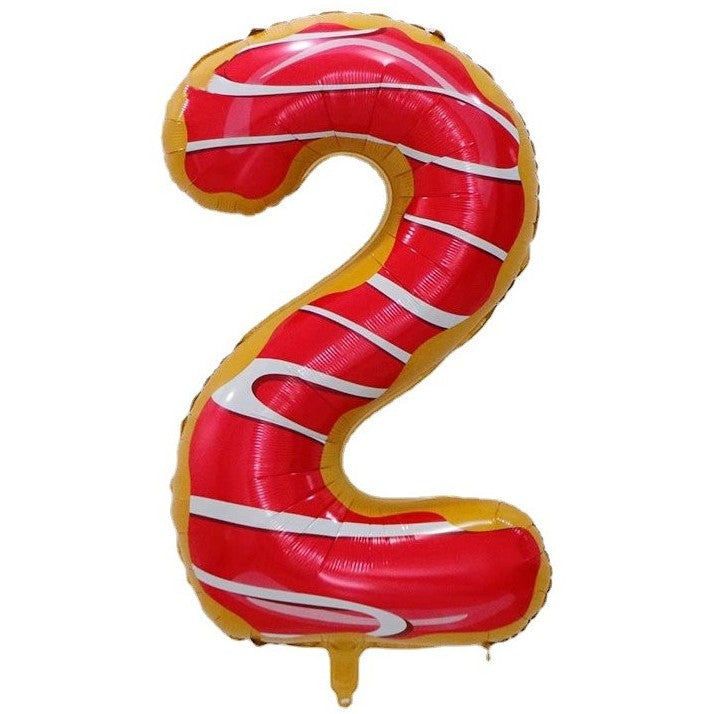 Balon din Folie Metalizata Vivimall, Figurina Cifra, Imprimeu Gogosi, Tema Aniversare 100 cm, Ambalaj Individual, Pai inclus, Umflare cu Aer sau Heliu, Multicolor, Cifra 2