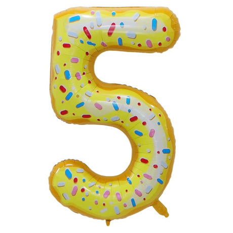Balon Din Folie Metalizata Figurina Cifra, Imprimeu Gogosi, Tema Aniversare 100 Cm, Ambalaj Individual, Pai Inclus, Umflare Cu Aer Sau Heliu, Cifra 5 - vivimall.ro
