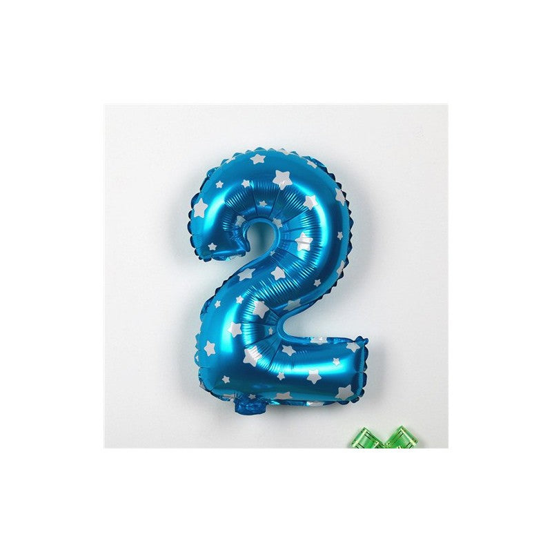 Balon Din Folie Metalizata Figurina Cifra, Imprimeu Stele, Tema Aniversare 80 Cm, Ambalaj Individual, Pai Inclus, Umflare Cu Aer Sau Heliu, Cifra 2 - vivimall.ro