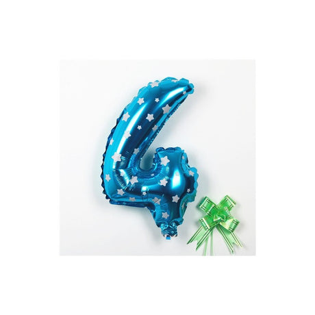Balon Din Folie Metalizata Figurina Cifra, Imprimeu Stele, Tema Aniversare 80 Cm, Ambalaj Individual, Pai Inclus, Umflare Cu Aer Sau Heliu, Cifra 4 - vivimall.ro