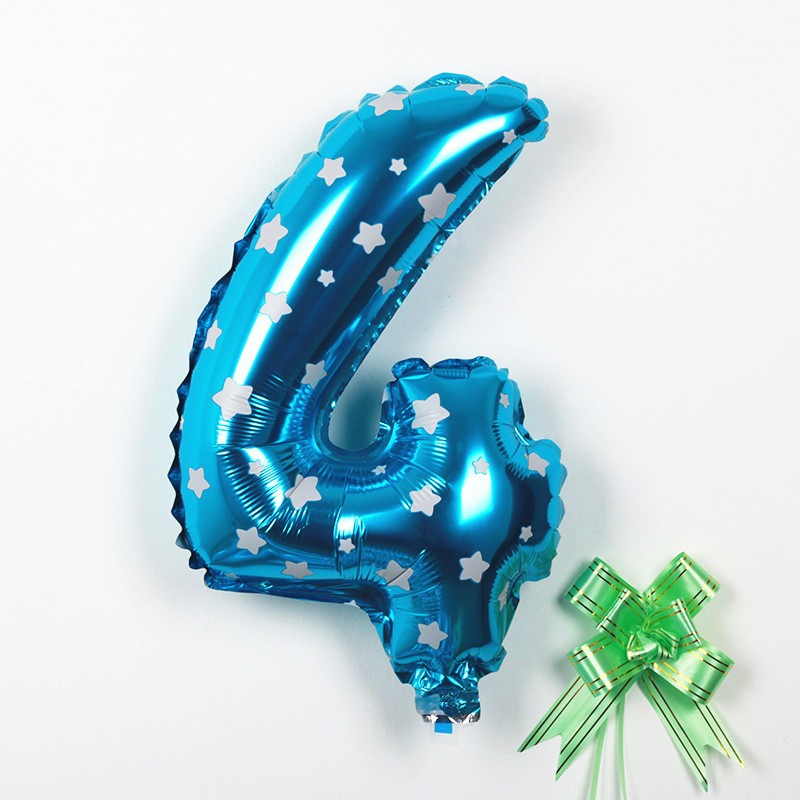Balon Din Folie Metalizata Figurina Cifra, Imprimeu Stele, Tema Aniversare 80 Cm, Ambalaj Individual, Pai Inclus, Umflare Cu Aer Sau Heliu, Cifra 4 - vivimall.ro