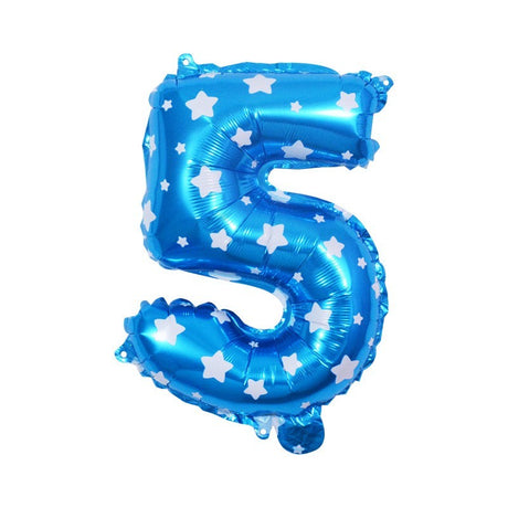 Balon Din Folie Metalizata Figurina Cifra, Imprimeu Stele, Tema Aniversare 80 Cm, Ambalaj Individual, Pai Inclus, Umflare Cu Aer Sau Heliu, Cifra 5 - vivimall.ro