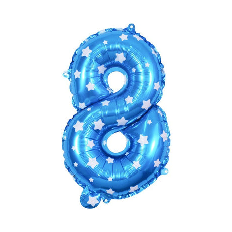 Balon din Folie Metalizata Vivimall, Figurina Cifra, Imprimeu Stele, Tema Aniversare 80 cm, Ambalaj Individual, Pai inclus, Umflare cu Aer sau Heliu, Albastru, Cifra 8