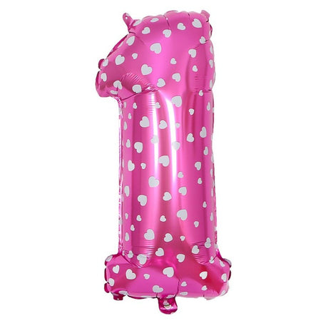 Balon Din Folie Metalizata Figurina Cifra, Imprimeu Inimi, Tema Aniversare 80 Cm, Ambalaj Individual, Pai Inclus, Umflare Cu Aer Sau Heliu, Cifra 1 - vivimall.ro