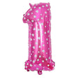 Balon din Folie Metalizata Vivimall, Figurina Cifra, Imprimeu Inimi, Tema Aniversare 80 cm, Ambalaj Individual, Pai inclus, Umflare cu Aer sau Heliu, Roz, Cifra 1 - vivimall.ro