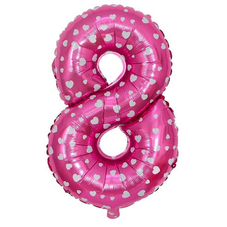 Balon Din Folie Metalizata Figurina Cifra, Imprimeu Inimi, Tema Aniversare 80 Cm, Ambalaj Individual, Pai Inclus, Umflare Cu Aer Sau Heliu, Cifra 8 - vivimall.ro