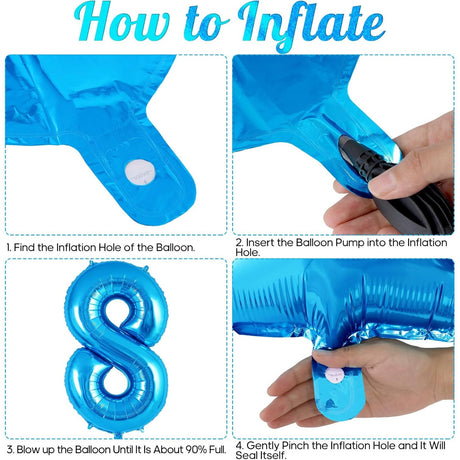 Balon din Folie Metalizata Vivimall, Figurina Cifra, Tema Aniversare 40 cm, Ambalaj Individual, Pai inclus, Umflare cu Aer sau Heliu, Albastru, Cifra 8