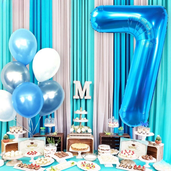 Balon Din Folie Metalizata Figurina Cifra, Tema Aniversare 40 Cm, Ambalaj Individual, Pai Inclus, Umflare Cu Aer Sau Heliu, Cifra 7