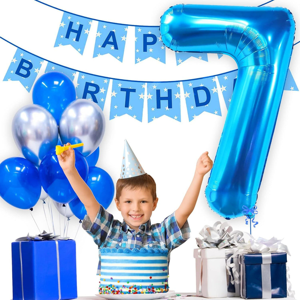 Balon Din Folie Metalizata Figurina Cifra, Tema Aniversare 40 Cm, Ambalaj Individual, Pai Inclus, Umflare Cu Aer Sau Heliu, Cifra 7