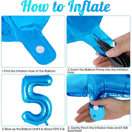 Balon din folie metalizata, Vivimall, Balon aniversar, 40 cm, Albastru, Ambalaj Individual, Pai inclus, Cifra 5