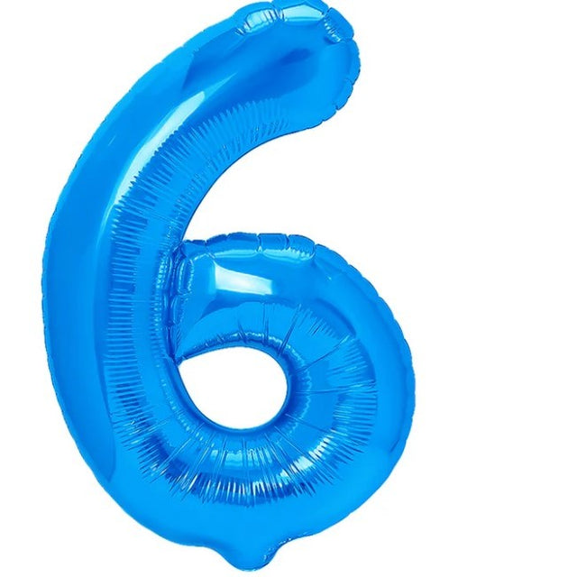 Balon din Folie Metalizata Vivimall, Figurina Cifra, Tema Aniversare 40 cm, Ambalaj Individual, Pai inclus, Umflare cu Aer sau Heliu, Albastru, Cifra 6 - vivimall.ro