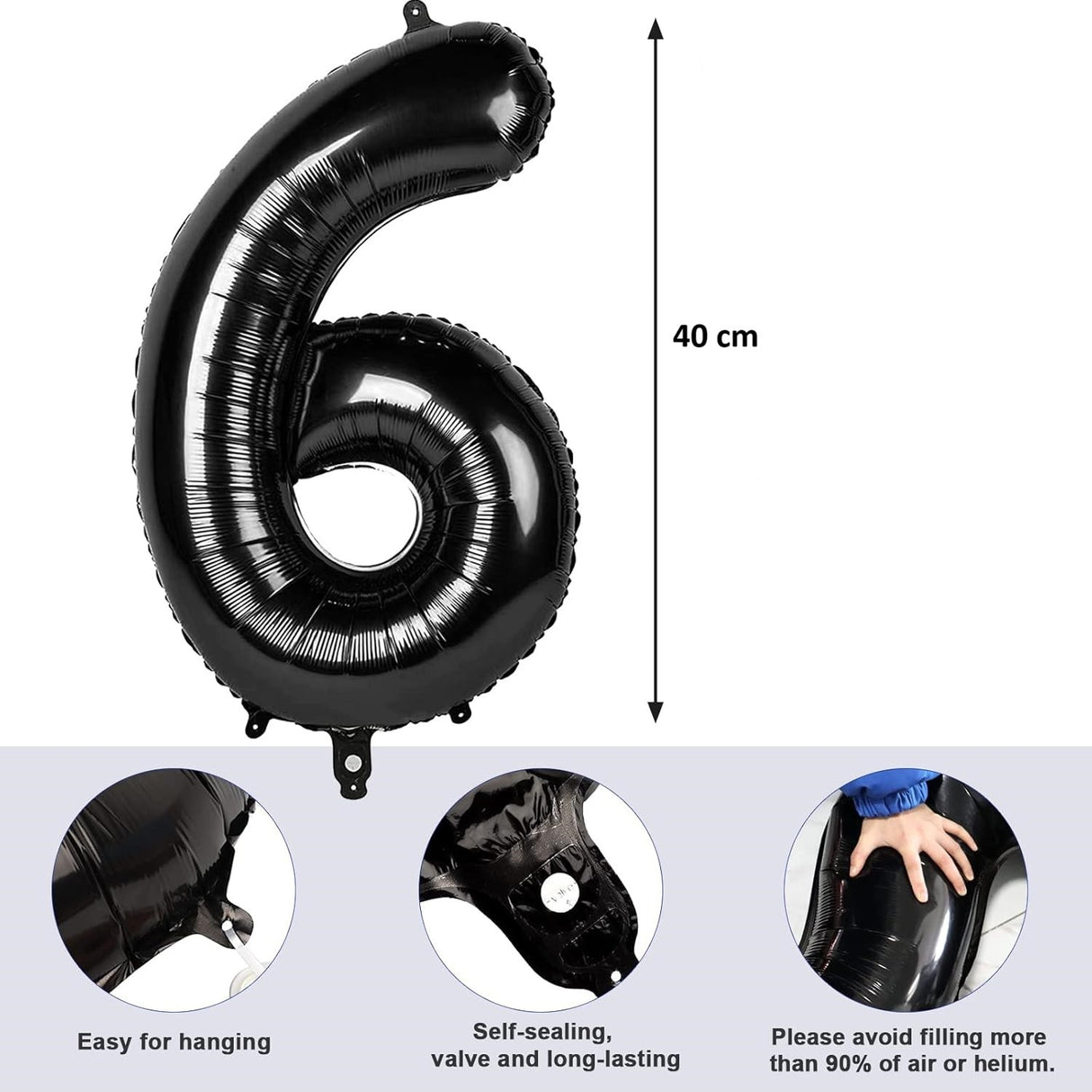 Balon Din Folie Metalizata Figurina Cifra, Tema Aniversare 40 Cm, Ambalaj Individual, Pai Inclus, Umflare Cu Aer Sau Heliu, Cifra 6 - vivimall.ro
