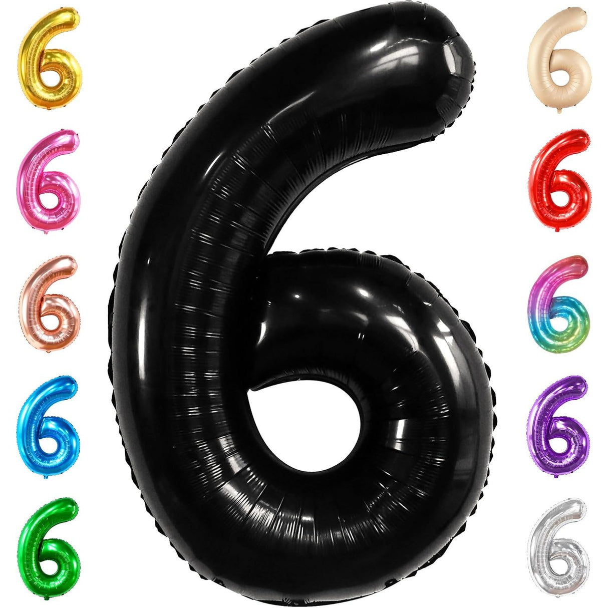 Balon Din Folie Metalizata Figurina Cifra, Tema Aniversare 40 Cm, Ambalaj Individual, Pai Inclus, Umflare Cu Aer Sau Heliu, Cifra 6 - vivimall.ro