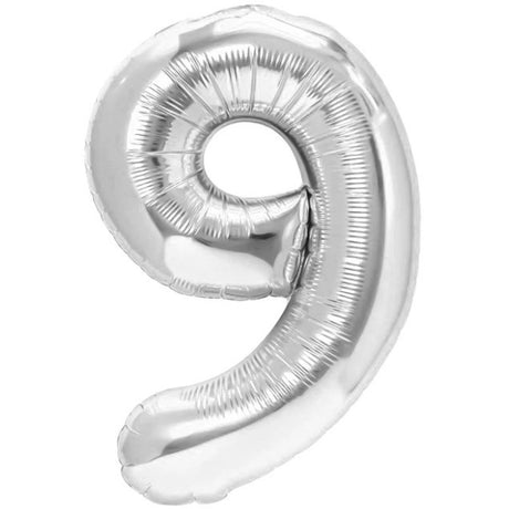 Balon Din Folie Metalizata Figurina Cifra, Tema Aniversare 40 Cm, Ambalaj Individual, Pai Inclus, Umflare Cu Aer Sau Heliu, Cifra 9 - vivimall.ro