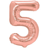 Balon Din Folie Metalizata Figurina Cifra, Tema Aniversare 80 Cm, Ambalaj Individual, Pai Inclus, Umflare Cu Aer Sau Heliu, Rose, Cifra 5 - vivimall.ro