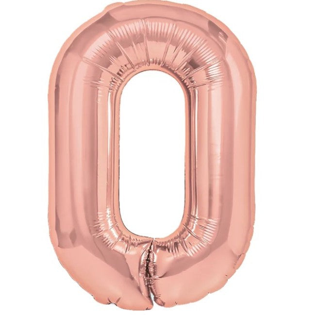 Balon Din Folie Metalizata Figurina Cifra, Tema Aniversare 80 Cm, Ambalaj Individual, Pai Inclus, Umflare Cu Aer Sau Heliu, Rose, Cifra 0 - vivimall.ro