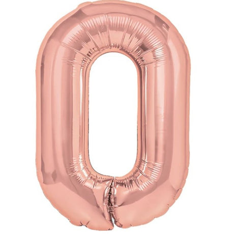 Balon Din Folie Metalizata Figurina Cifra, Tema Aniversare 80 Cm, Ambalaj Individual, Pai Inclus, Umflare Cu Aer Sau Heliu, Rose, Cifra 0 - vivimall.ro