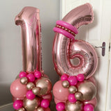 Balon Din Folie Metalizata Figurina Cifra, Tema Aniversare 80 Cm, Ambalaj Individual, Pai Inclus, Umflare Cu Aer Sau Heliu, Rose, Cifra 1 - vivimall.ro