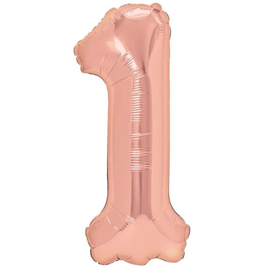 Balon din Folie Metalizata Flippy, Figurina Cifra, Tema Aniversare 80 cm, Ambalaj Individual, Pai inclus, Umflare cu Aer sau Heliu, Rose, Cifra 1