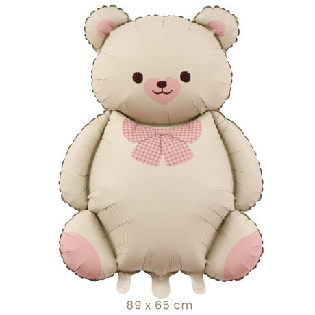 Balon din Folie Metalizata, Flippy, Figurina Animata, Model Ursulet, 89 x 65 cm, Ambalaj Individual, Pai Inclus, Umflare cu Aer sau Heliu, Bej Sampanie