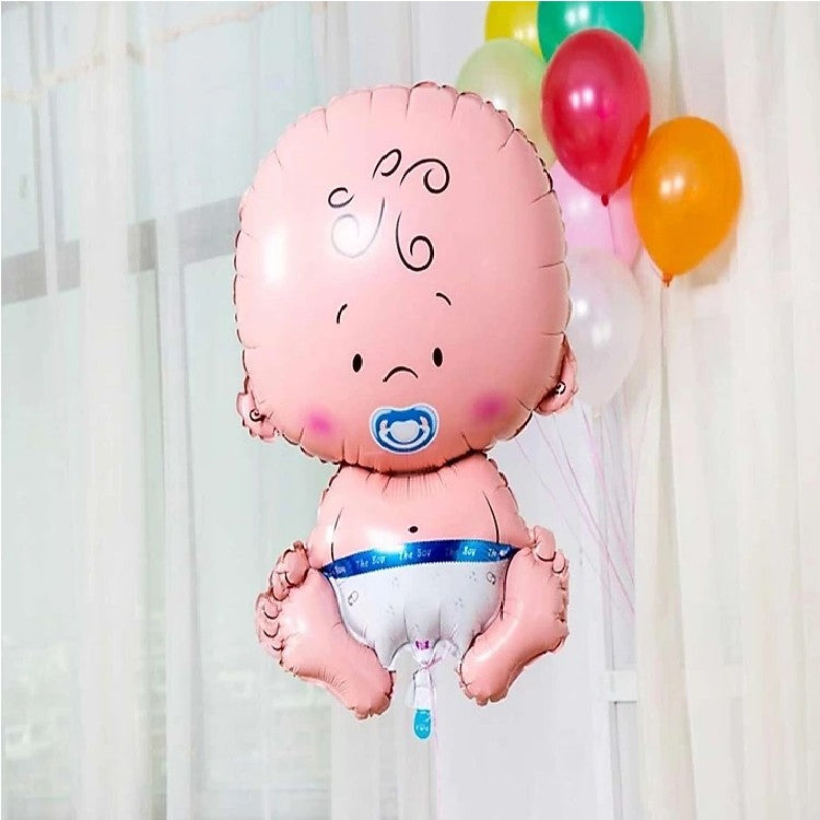 Balon din Folie Metalizata, Vivimall, Figurina Baietel, Tema Botez, 73x48 cm, Ambalaj Individual, Pai Inclus, Umflare cu Aer sau Heliu, Albastru