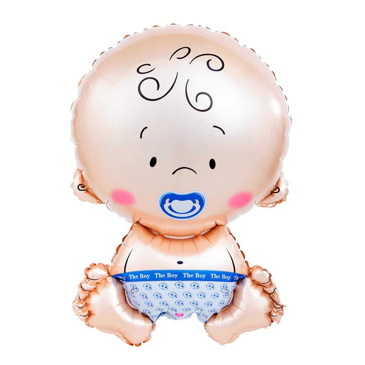 Balon din Folie Metalizata, Vivimall, Figurina Baietel, Tema Botez, 73x48 cm, Ambalaj Individual, Pai Inclus, Umflare cu Aer sau Heliu, Albastru