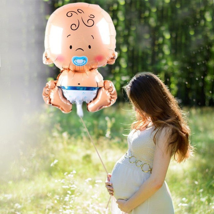 Balon din Folie Metalizata, Vivimall, Figurina Baietel, Tema Botez, 73x48 cm, Ambalaj Individual, Pai Inclus, Umflare cu Aer sau Heliu, Albastru