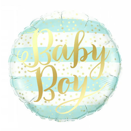 Balon din Folie Metalizata, Vivimall, Figurina Cerc, Model Baby Boy, Tematica Gender Reveal, 45 cm, Ambalaj Individual, Pai Inclus, Umflare cu Aer sau Heliu, Albastru