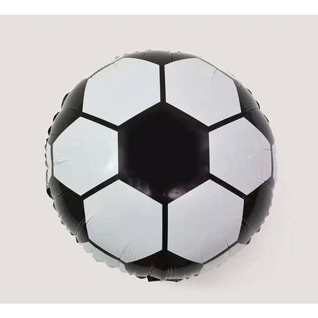 Balon din Folie Metalizata, Flippy, Figurina Cerc, Model Minge de Fotbal, Tematica Sport, 45 cm, Ambalaj Individual, Pai Inclus, Umflare cu Aer sau Heliu, Alb-Negru