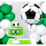 Balon din Folie Metalizata, Flippy, Figurina Cerc, Model Minge de Fotbal, Tematica Sport, 45 cm, Ambalaj Individual, Pai Inclus, Umflare cu Aer sau Heliu, Alb-Negru