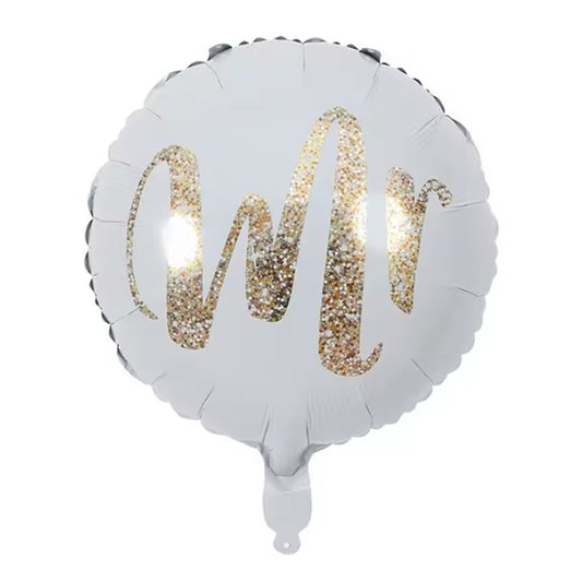 Balon din Folie Metalizata, Flippy, Figurina Cerc, Model MR, Tematica Nunta, 45 cm, Ambalaj Individual, Pai Inclus, Umflare cu Aer sau Heliu, Alb