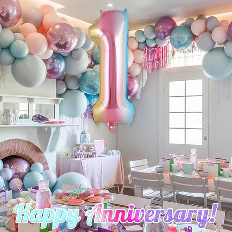 Balon Din Folie Metalizata Figurina Cifra Gradient, Tema Aniversare 40 Cm, Ambalaj Individual, Pai Inclus, Umflare Cu Aer Sau Heliu, Cifra 1 - vivimall.ro