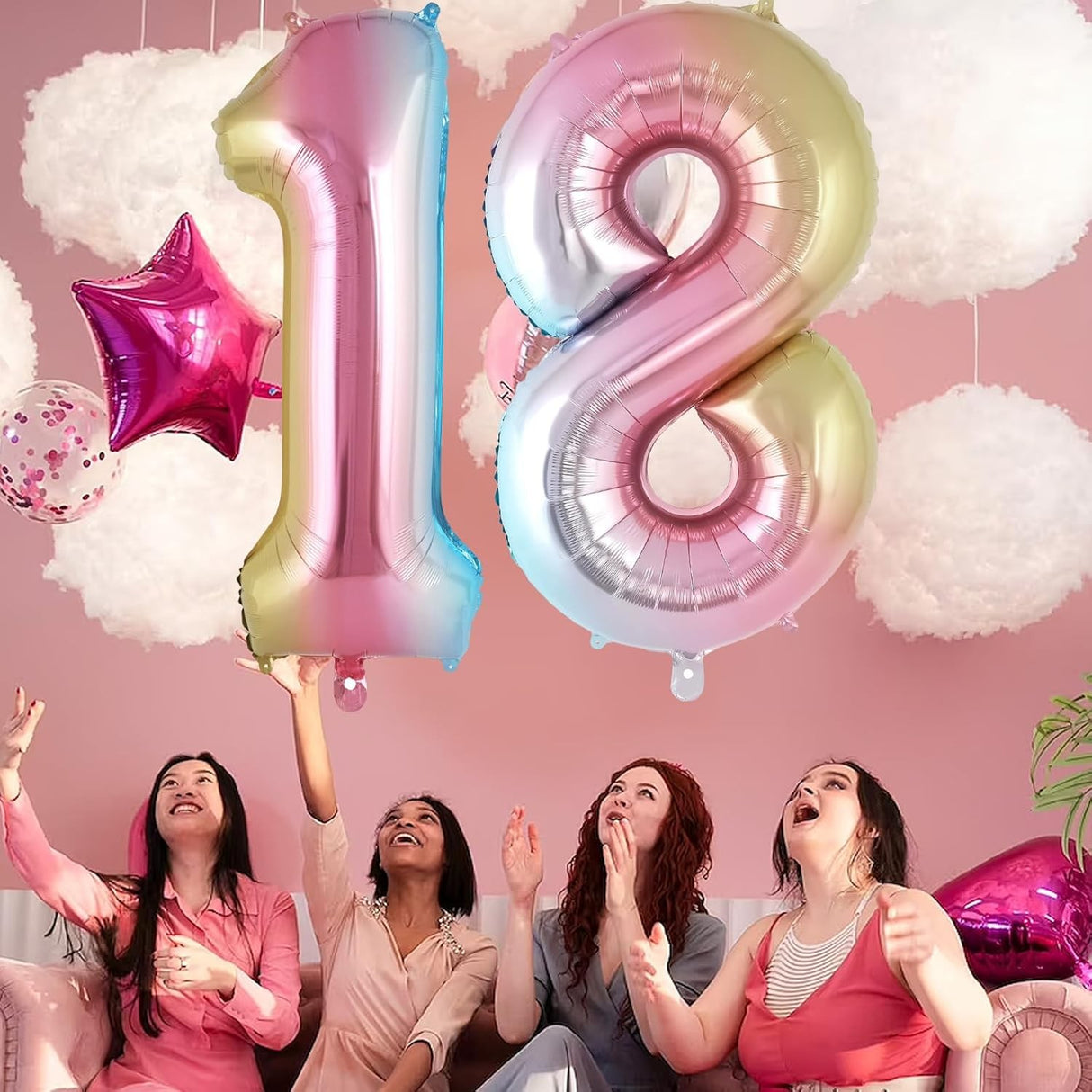 Balon din Folie Metalizata Vivimall, Figurina Cifra Gradient, Tema Aniversare 40 cm, Ambalaj Individual, Pai inclus, Umflare cu Aer sau Heliu, Multicolor, Cifra 1