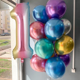 Balon din Folie Metalizata Vivimall, Figurina Cifra Gradient, Tema Aniversare 40 cm, Ambalaj Individual, Pai inclus, Umflare cu Aer sau Heliu, Multicolor, Cifra 1