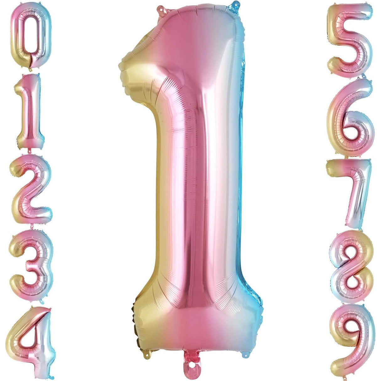 Balon din Folie Metalizata Vivimall, Figurina Cifra Gradient, Tema Aniversare 40 cm, Ambalaj Individual, Pai inclus, Umflare cu Aer sau Heliu, Multicolor, Cifra 1