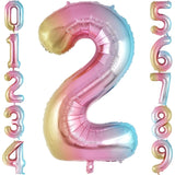 Balon din Folie Metalizata Vivimall, Figurina Cifra Gradient, Tema Aniversare 40 cm, Ambalaj Individual, Pai inclus, Umflare cu Aer sau Heliu, Multicolor, Cifra 2