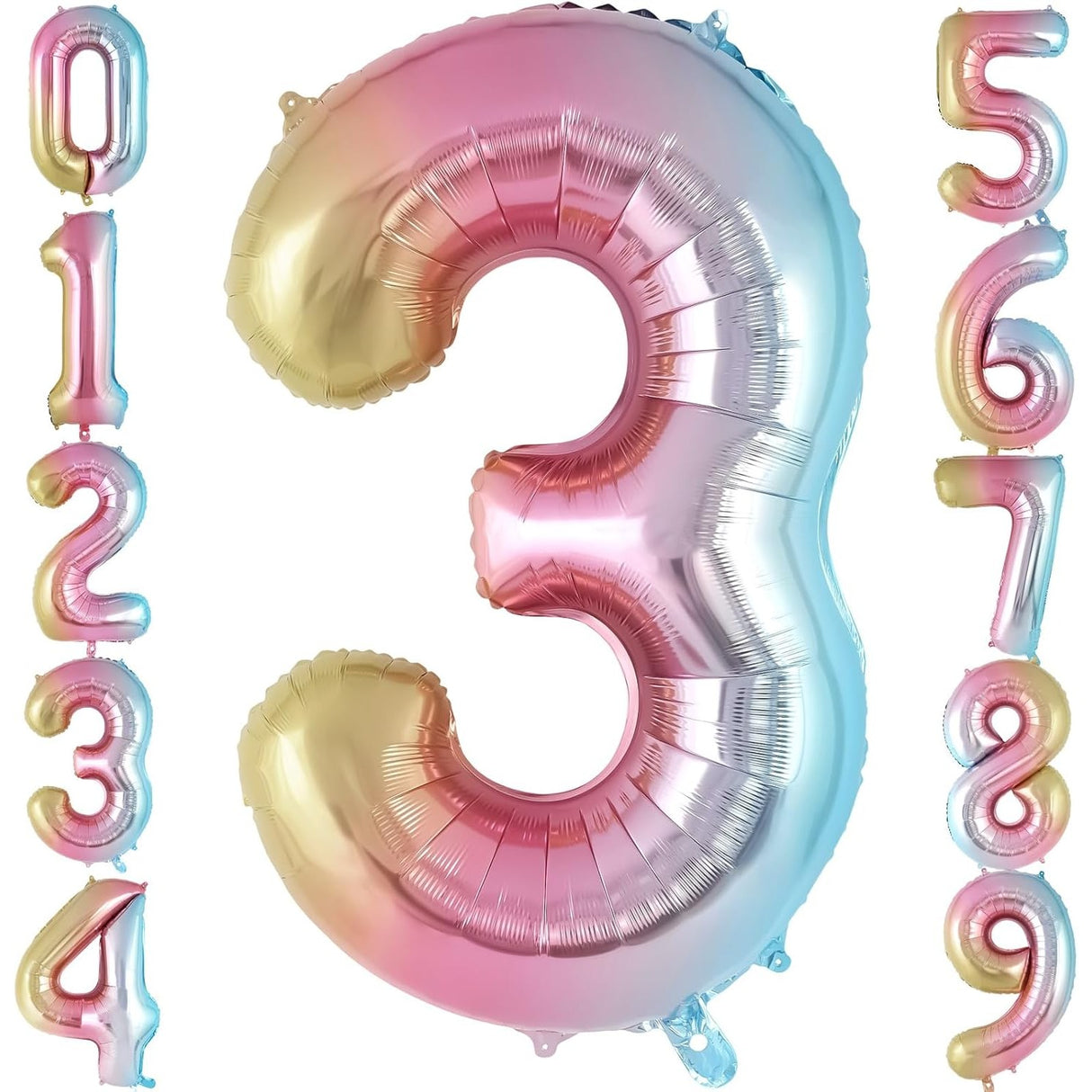 Balon Din Folie Metalizata Figurina Cifra Gradient, Tema Aniversare 40 Cm, Ambalaj Individual, Pai Inclus, Umflare Cu Aer Sau Heliu, Cifra 3 - vivimall.ro