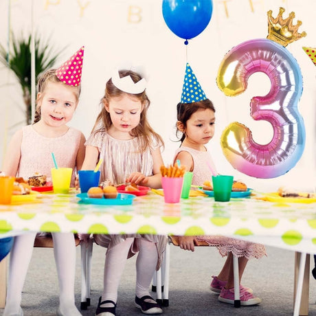 Balon Din Folie Metalizata, Figurina Cifra Gradient, Tema Aniversare 80 Cm, Ambalaj Individual, Pai Inclus, Umflare Cu Aer Sau Heliu, Coronita, Cifra 3 - vivimall.ro