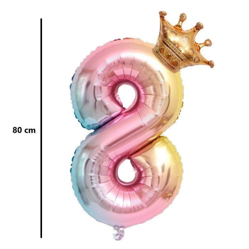 Balon din Folie Metalizata, Vivimall, Figurina Cifra Gradient, Tema Aniversare 80 cm, Ambalaj Individual, Pai inclus, Umflare cu Aer sau Heliu, Coronita, Cifra 8 - vivimall.ro