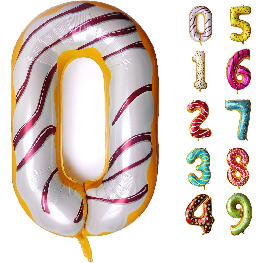 Balon Din Folie Metalizata Figurina Cifra, Imprimeu Gogosi, Tema Aniversare 100 Cm, Ambalaj Individual, Pai Inclus, Umflare Cu Aer Sau Heliu, Cifra 0 - vivimall.ro