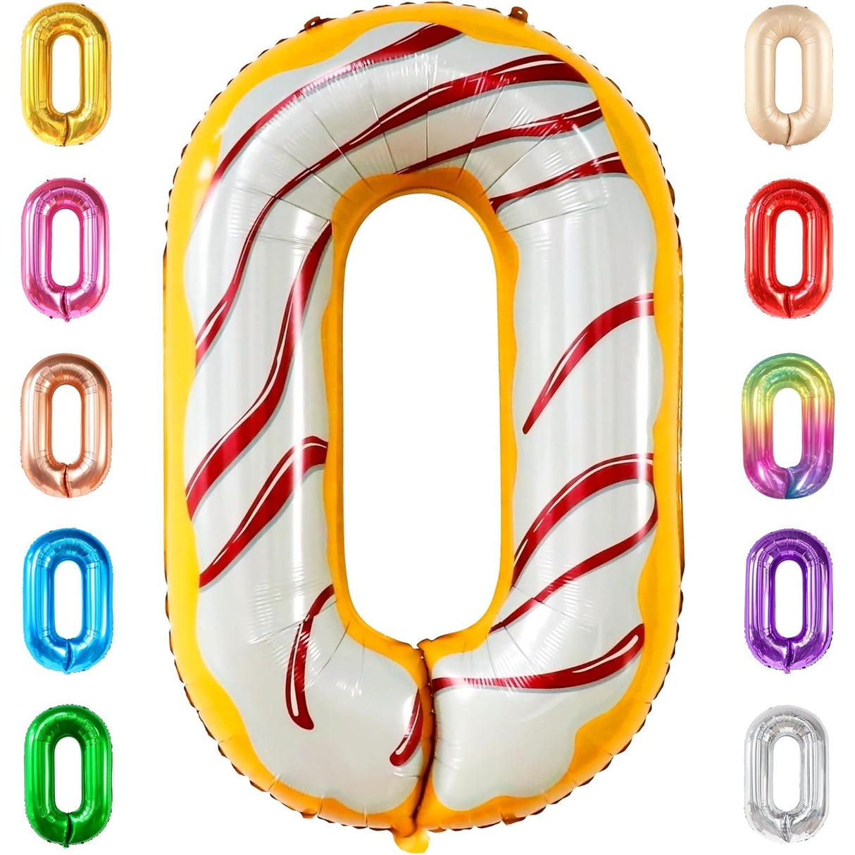 Balon Din Folie Metalizata Figurina Cifra, Imprimeu Gogosi, Tema Aniversare 100 Cm, Ambalaj Individual, Pai Inclus, Umflare Cu Aer Sau Heliu, Cifra 0 - vivimall.ro