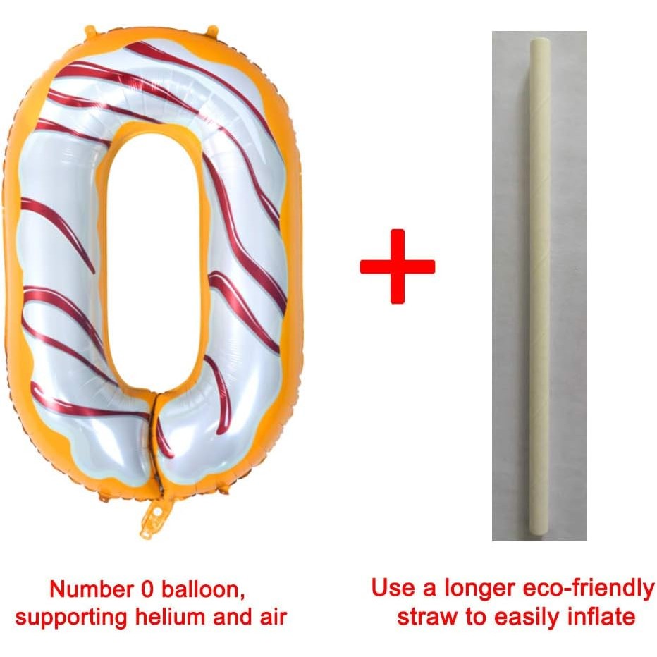 Balon Din Folie Metalizata Figurina Cifra, Imprimeu Gogosi, Tema Aniversare 100 Cm, Ambalaj Individual, Pai Inclus, Umflare Cu Aer Sau Heliu, Cifra 0 - vivimall.ro