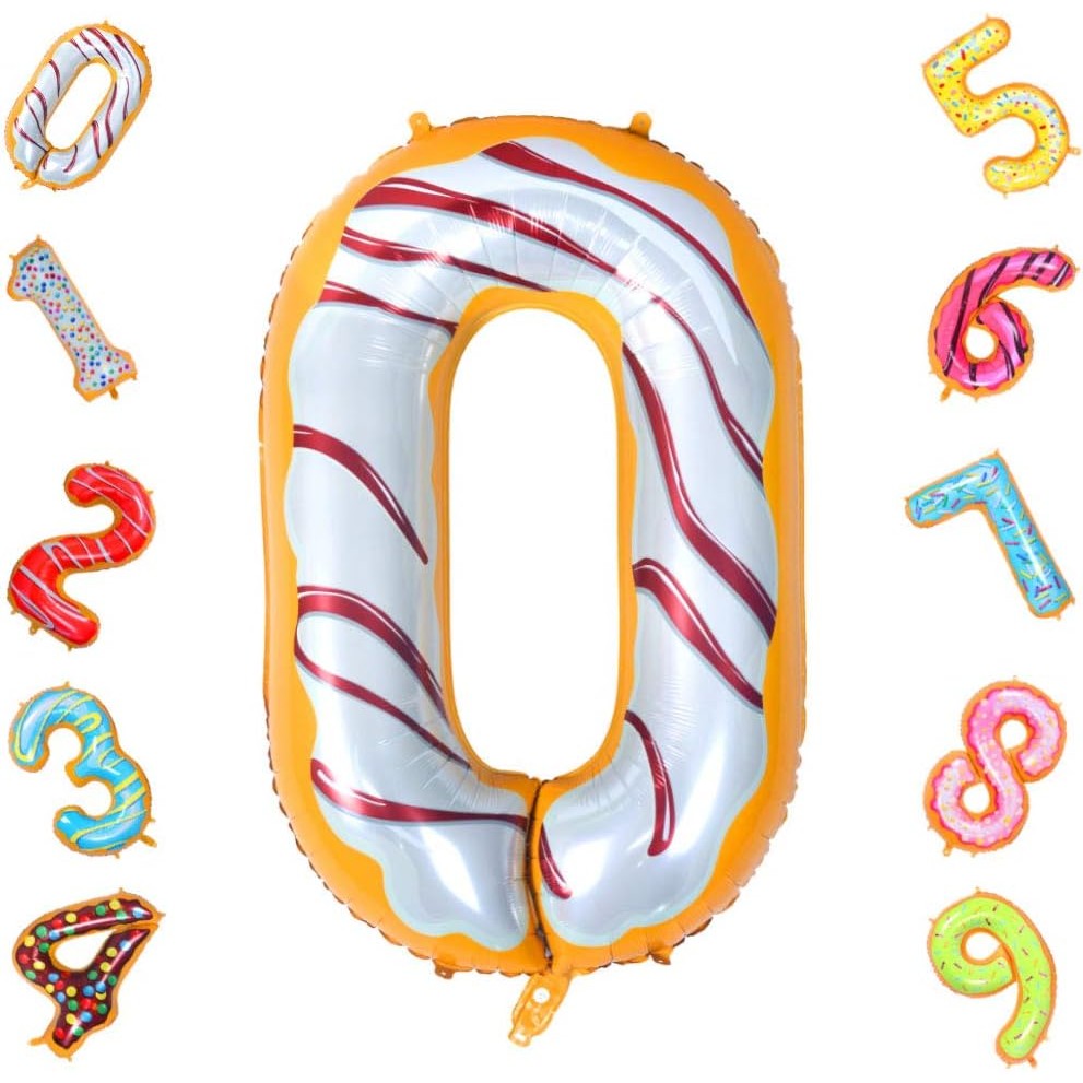 Balon Din Folie Metalizata Figurina Cifra, Imprimeu Gogosi, Tema Aniversare 100 Cm, Ambalaj Individual, Pai Inclus, Umflare Cu Aer Sau Heliu, Cifra 0 - vivimall.ro
