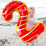 Balon din Folie Metalizata Vivimall, Figurina Cifra, Imprimeu Gogosi, Tema Aniversare 100 cm, Ambalaj Individual, Pai inclus, Umflare cu Aer sau Heliu, Multicolor, Cifra 2