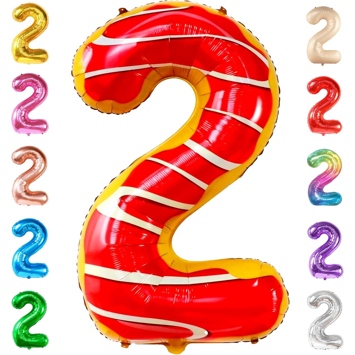 Balon din Folie Metalizata Vivimall, Figurina Cifra, Imprimeu Gogosi, Tema Aniversare 100 cm, Ambalaj Individual, Pai inclus, Umflare cu Aer sau Heliu, Multicolor, Cifra 2