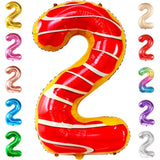 Balon din Folie Metalizata Vivimall, Figurina Cifra, Imprimeu Gogosi, Tema Aniversare 100 cm, Ambalaj Individual, Pai inclus, Umflare cu Aer sau Heliu, Multicolor, Cifra 2